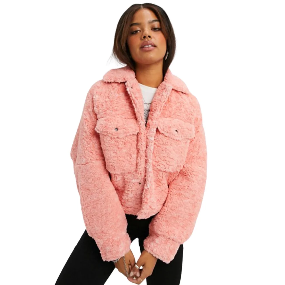 Free People Teddy Faux Fur Swing Cozy Jacket Melon Pink Coral sz XS - Picture 4 of 11